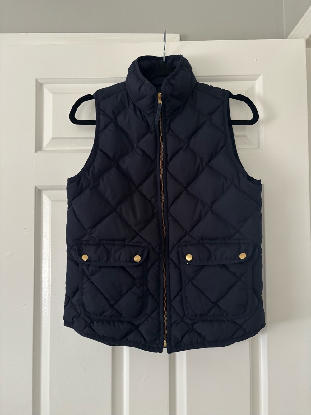J. Crew Navy Quilted Puffer Vest with Gold Hardware - 70% Down - XS - Like New